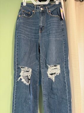 Target Women's Mid-Rise Blue Straight-Leg Distressed Jeans